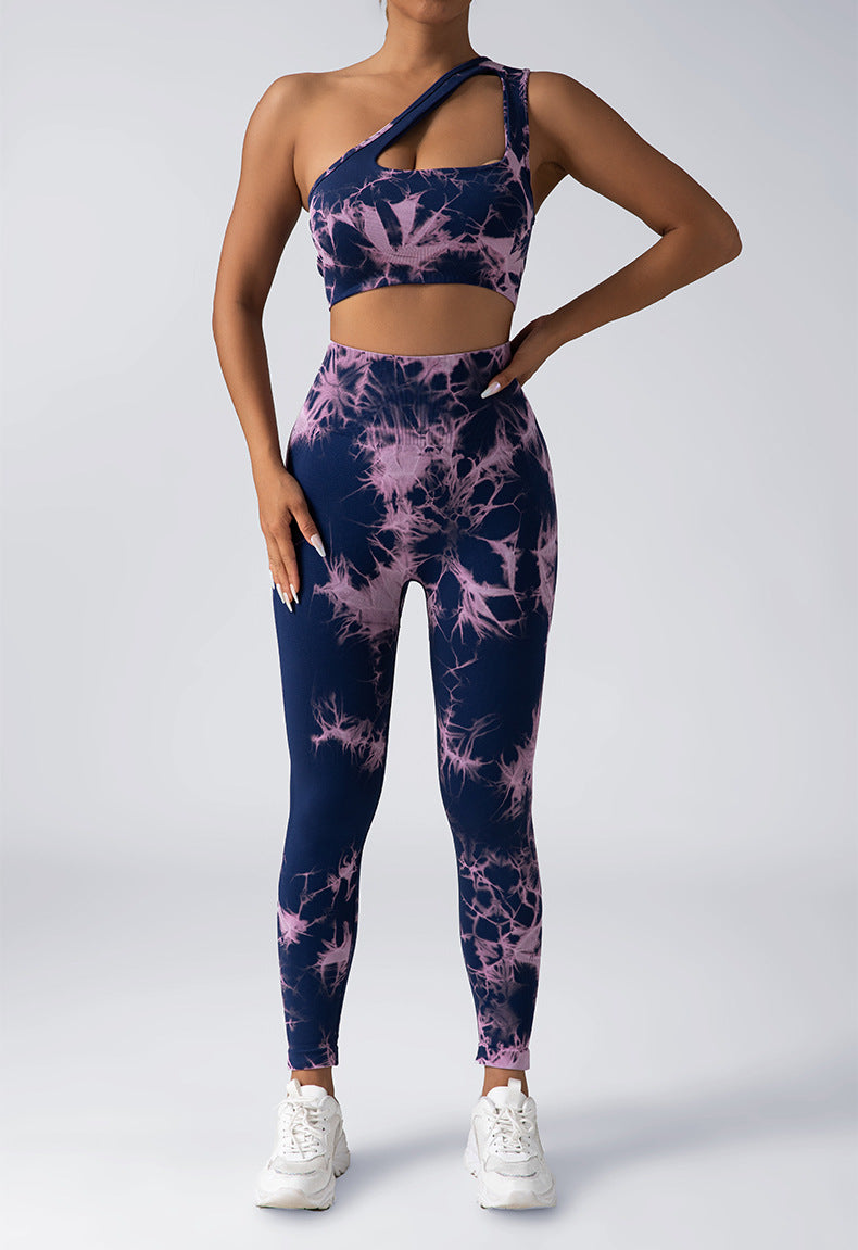 Fashion Seamless Knitted Tie-dye Yoga Suit Women