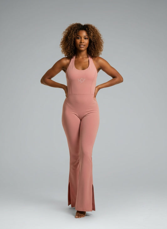 Lay-flat product shot of Vina Halter Flare Jumpsuit – VGF