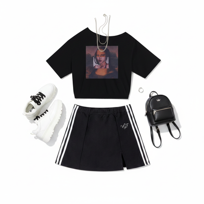 Sacred Mona Lisa Cold Shoulder Crop Top