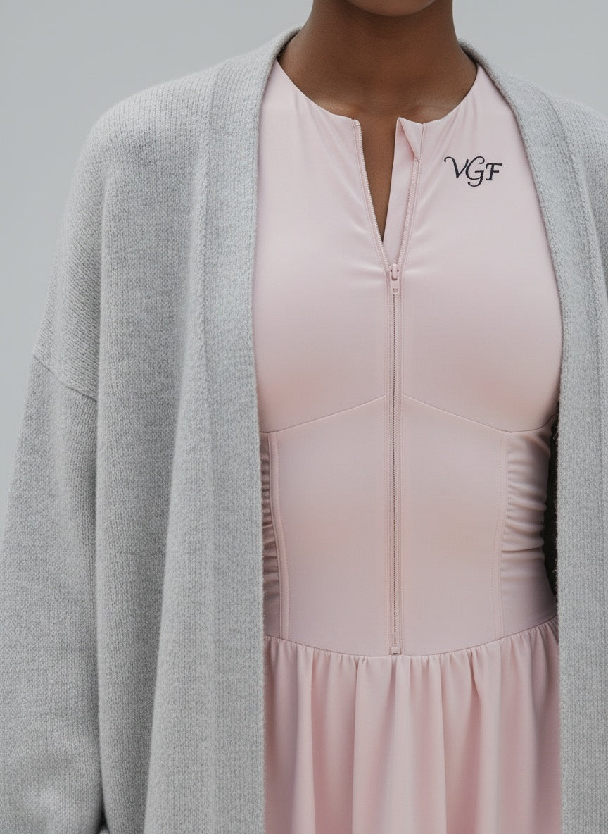 Detail shot of Divine Women's Ruched Sleeveless Full-Zip Dress
