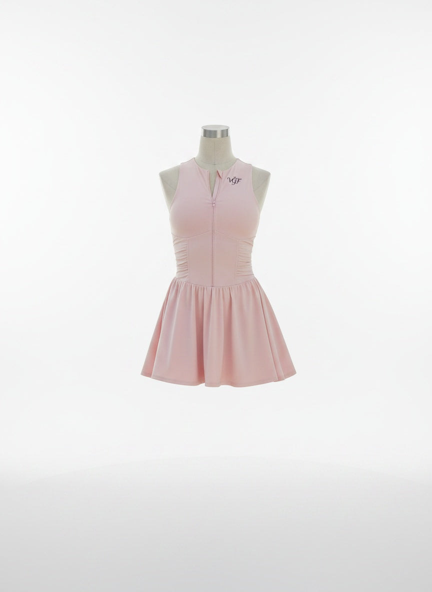 Lay-flat product shot of Divine Women's Ruched Sleeveless Full-Zip Dress