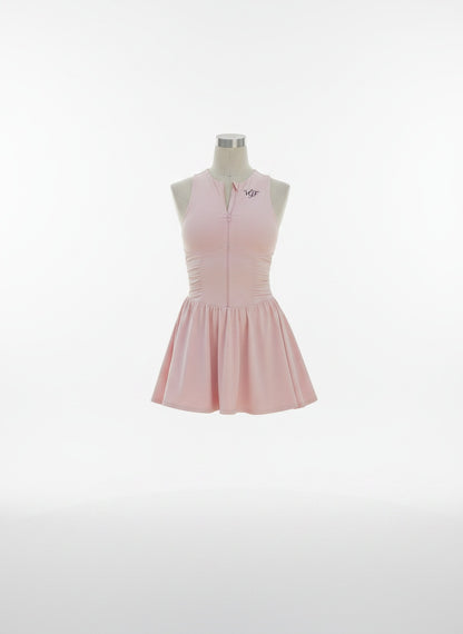 Lay-flat product shot of Divine Women's Ruched Sleeveless Full-Zip Dress