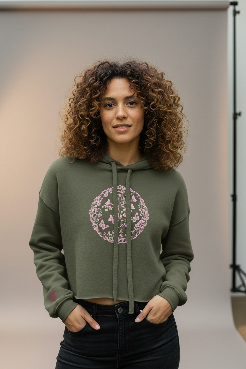 Military Green Cropped Hoodie Realistic Nature