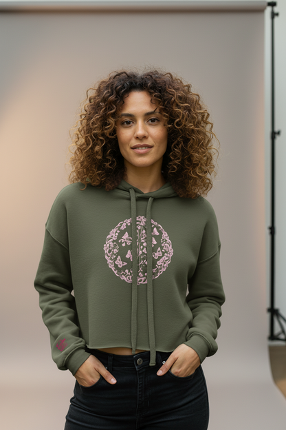 Military Green Cropped Hoodie Realistic Nature