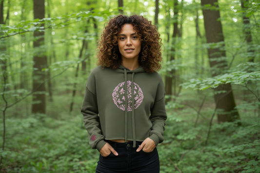 Military Green Cropped Hoodie Realistic Nature