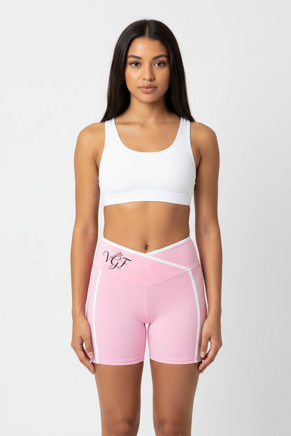 Pink Crossover Biker Short - Model Front with VGF Logo