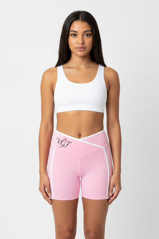 Pink Crossover Biker Short - Model Front with VGF Logo