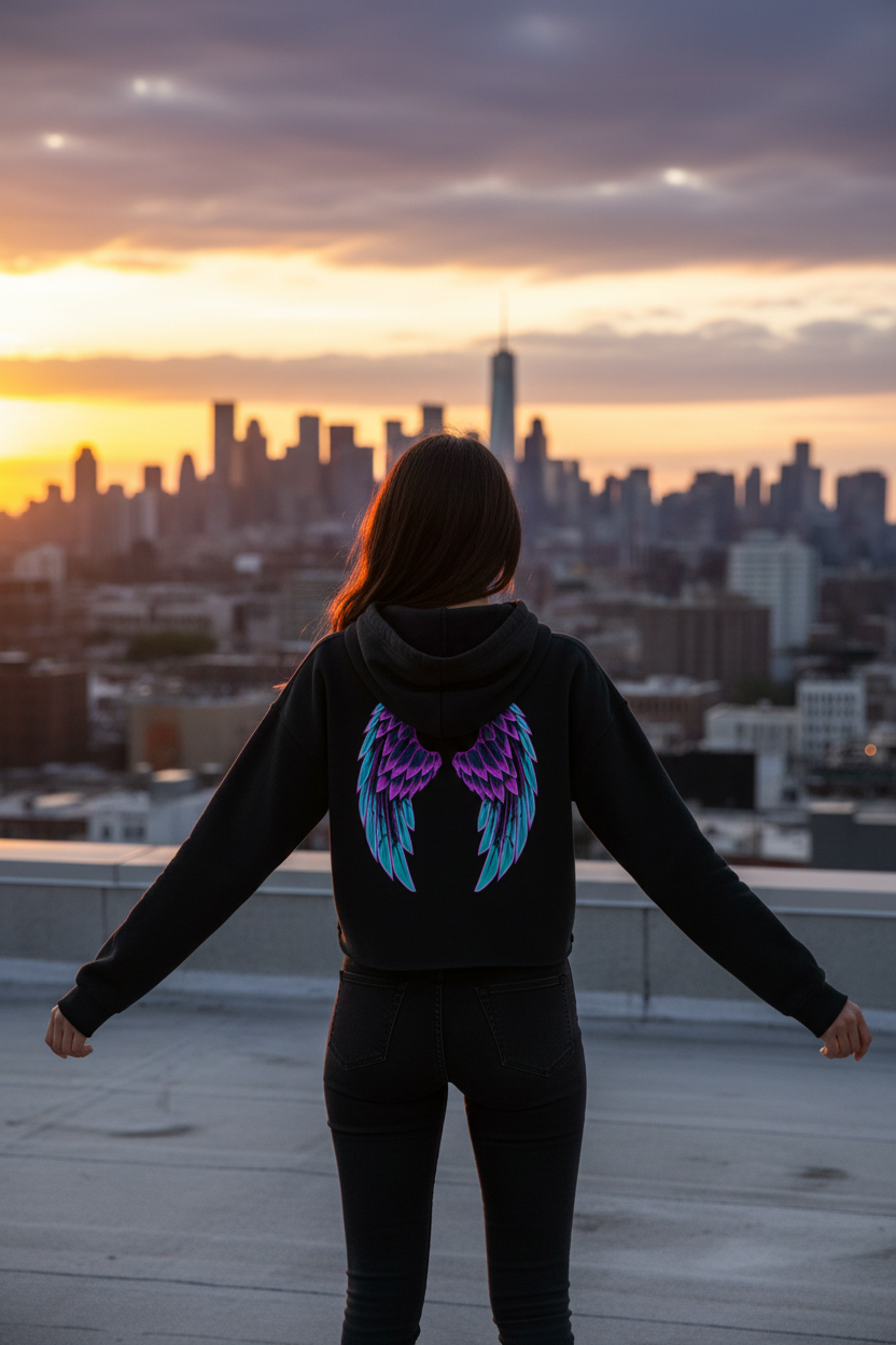VGF Black Crop Hoodie Back Wings