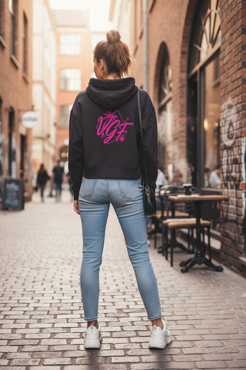 VGF Black Crop Hoodie Lifestyle