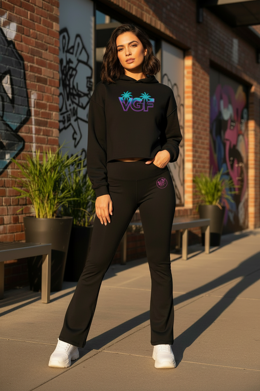 VGF crop hoodie with flare leggings
