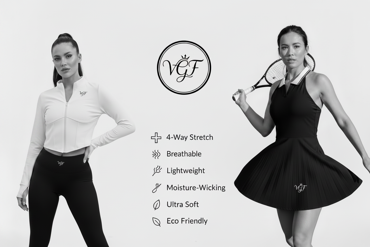 VGF Editorial - Jacket Left, Tennis Dress Right
