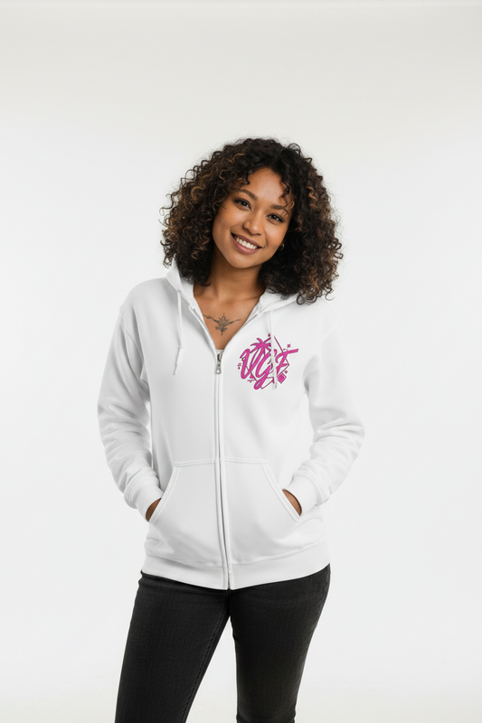 VGF White Zip Hoodie Lifestyle 1