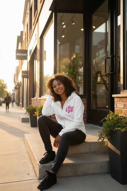 VGF White Zip Hoodie Lifestyle 2