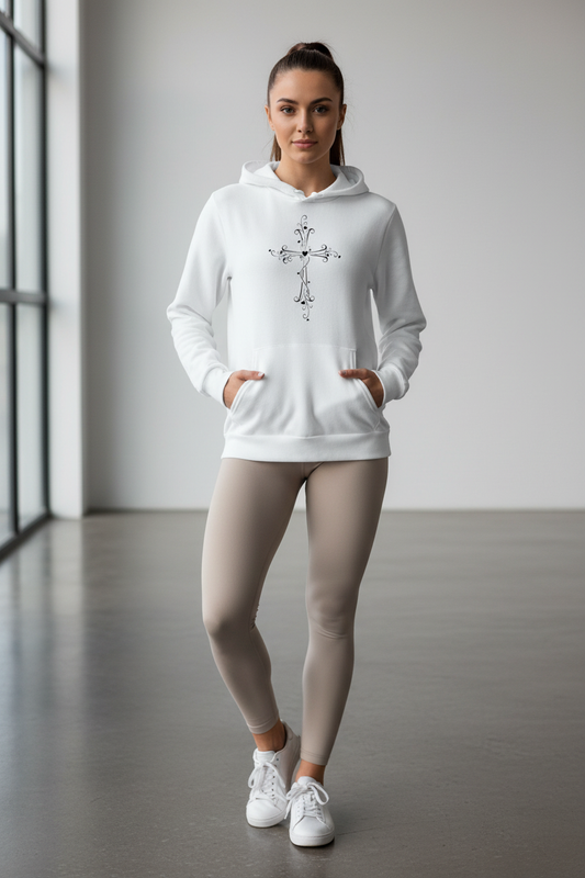 White Cross Hoodie Front