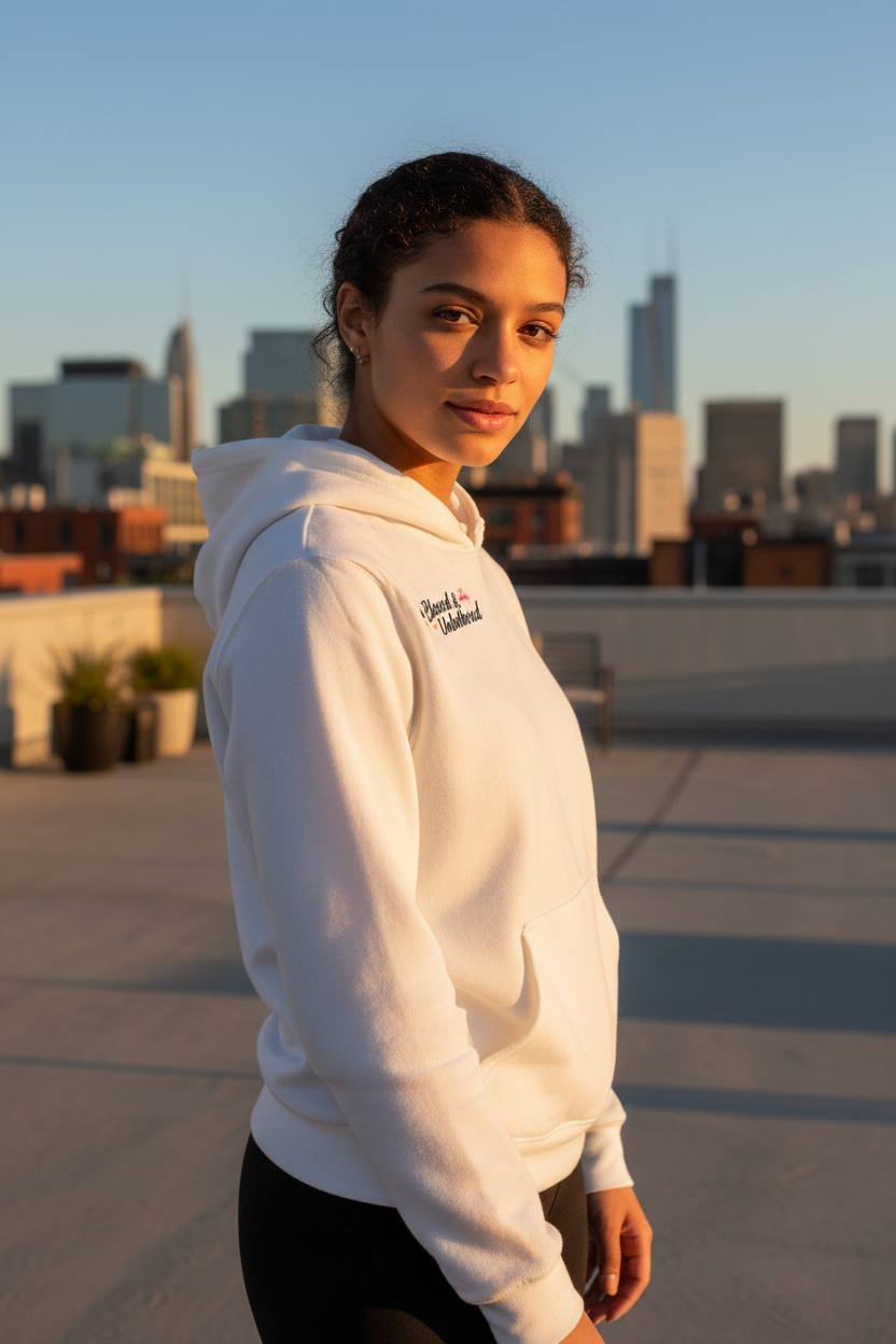 White hoodie - left chest