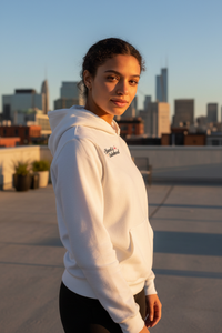 White hoodie - left chest