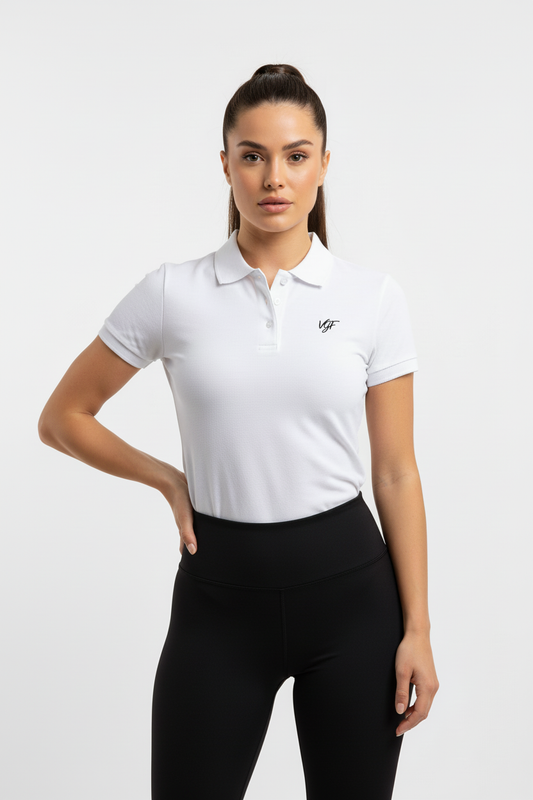 Women's White VGF Polo with Black Pants
