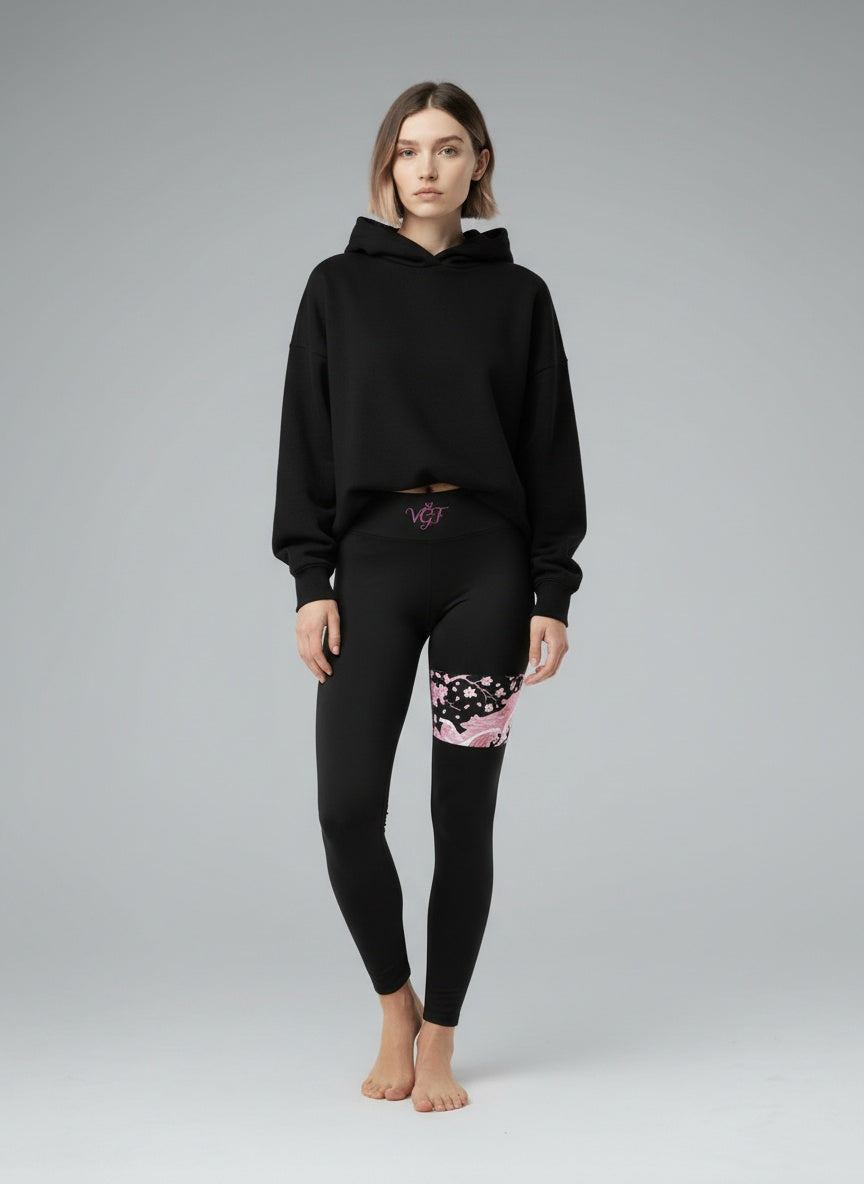 Full body view of the model wearing VGF Sacred Bloom Leggings